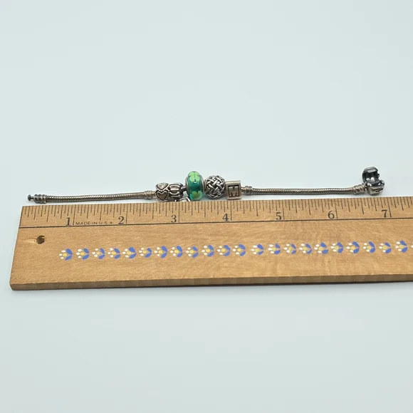 Pandora Silver Bracelet with Green Charm - Picture 8 of 10